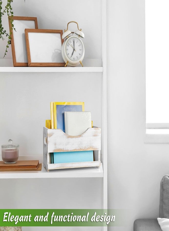 DRASTAR Magazine Holder, Bathroom Magazine Rack Floor, Wood Magazine Holder, Storage Holder for Book File Newspapers, Retro White - Image 5